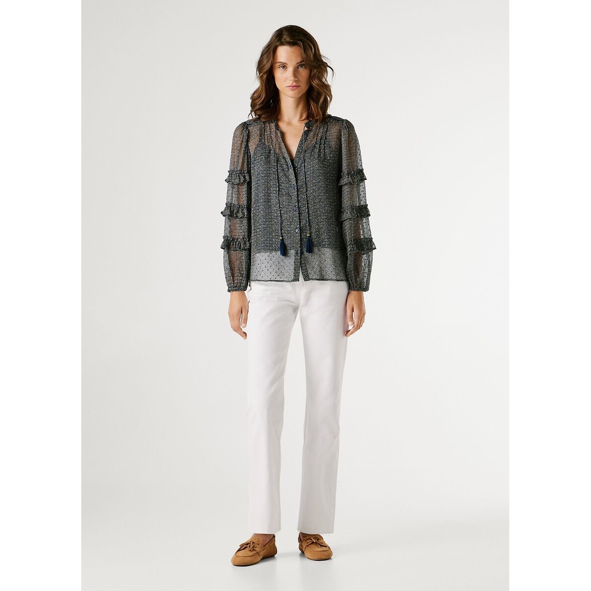 Printed Long Sleeve Blouse blue print, PEPE JEANS