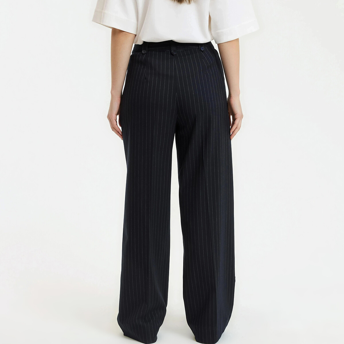 Tennis Striped Trousers with Wide Leg navy/off-white striped, LA REDOUTE COLLECTIONS