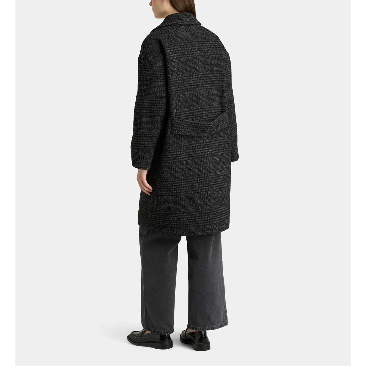 Manteau bedford new ample mi-long en laine recyclée gris et noir, GALERIES LAFAYETTE