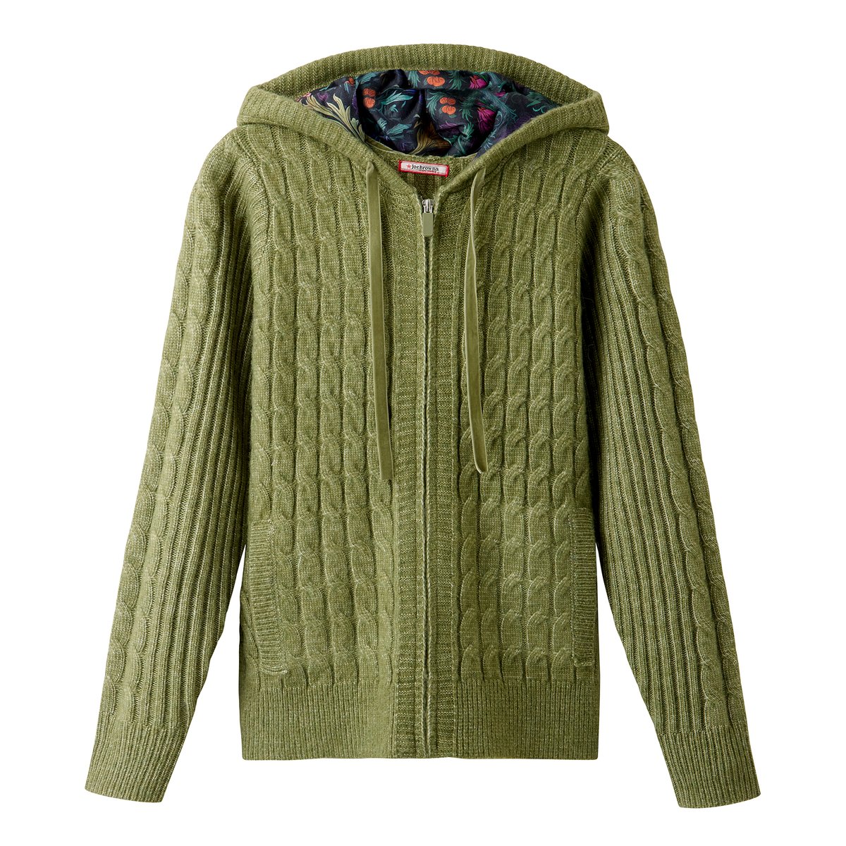 Cardigan Zippé à Capuche en Maille Torsadée Douillet vert, JOE BROWNS