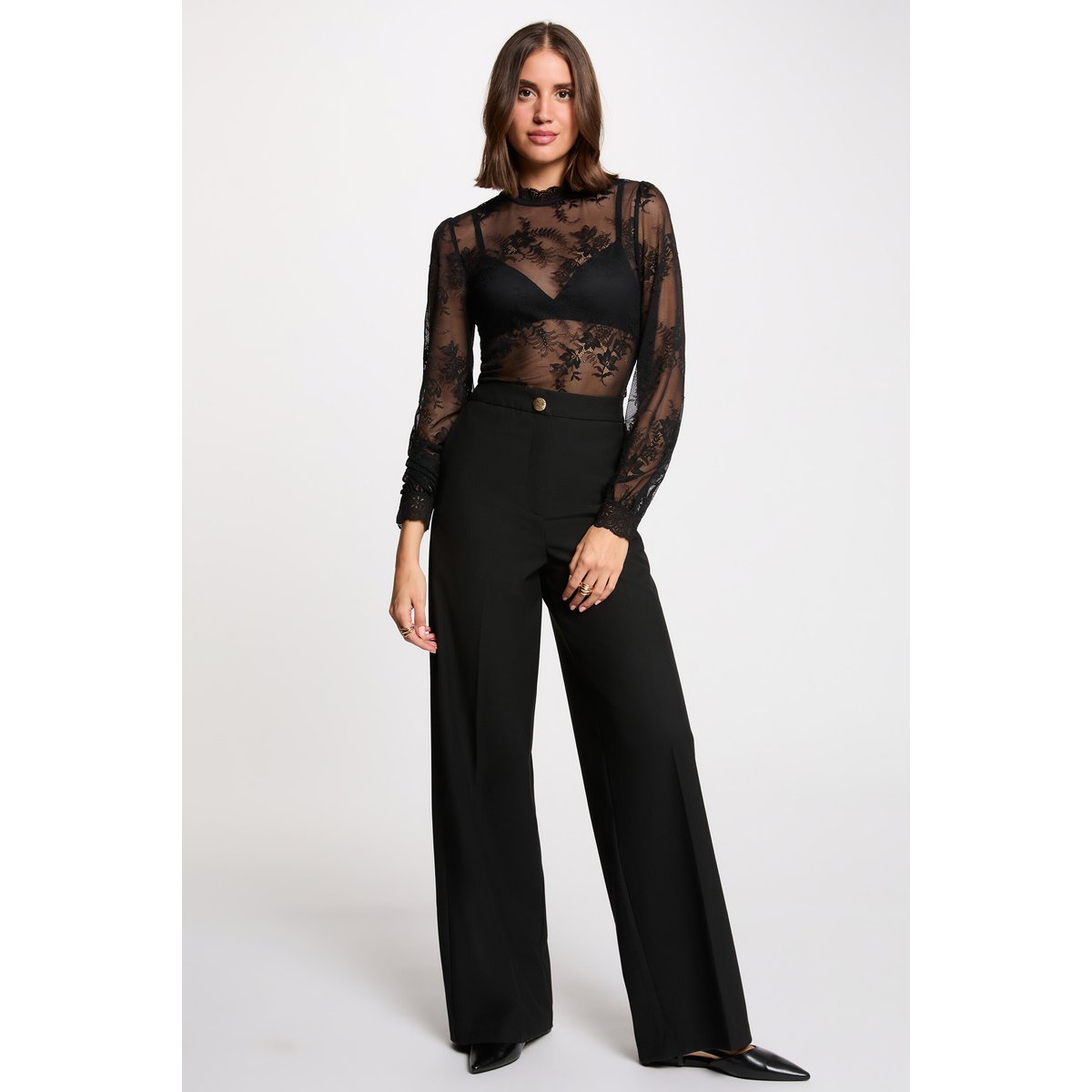 Body dentelle manches longues noir, MORGAN