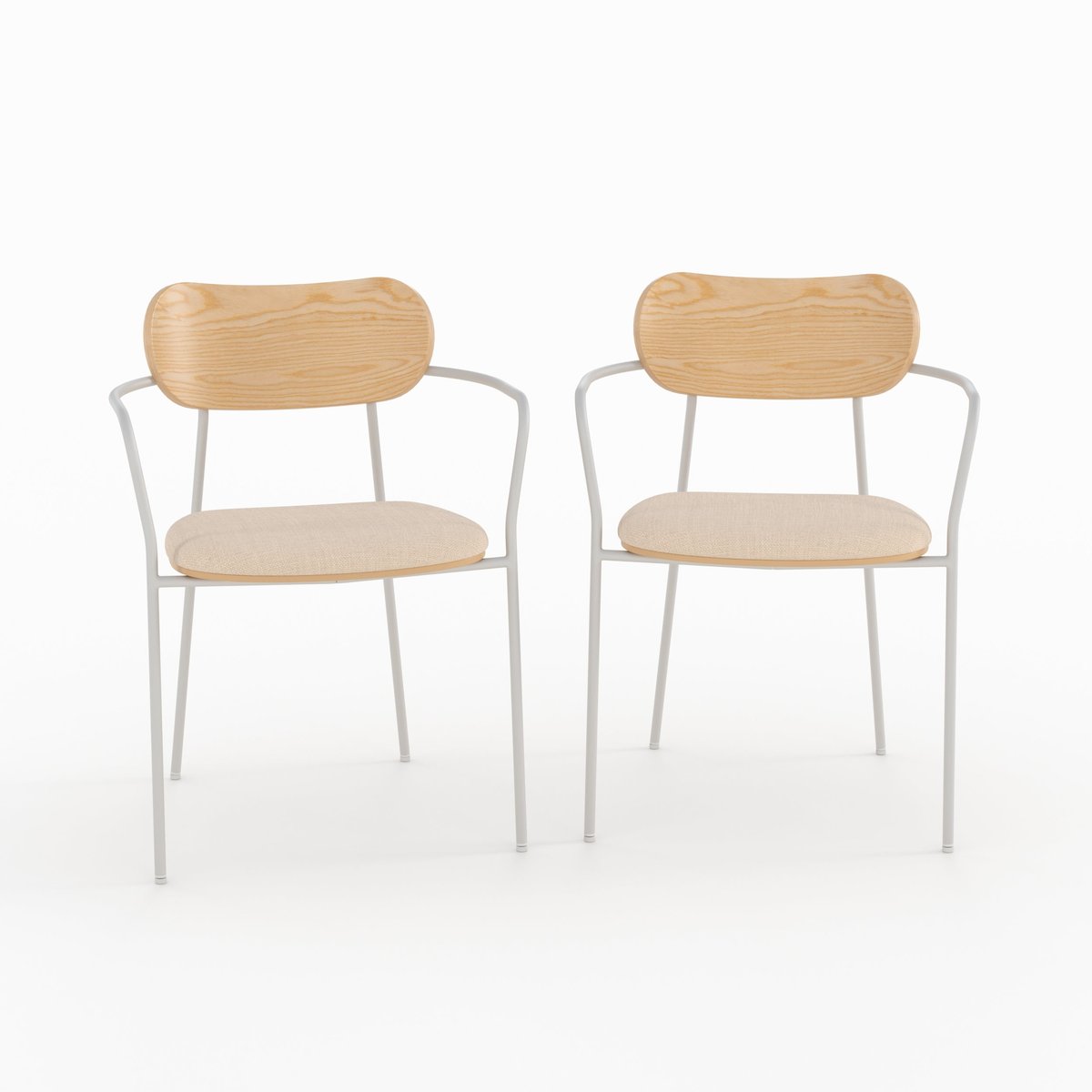 Lot de 2 chaises en tissu et placage en bois - MARINE beige, MAISON PAVANE