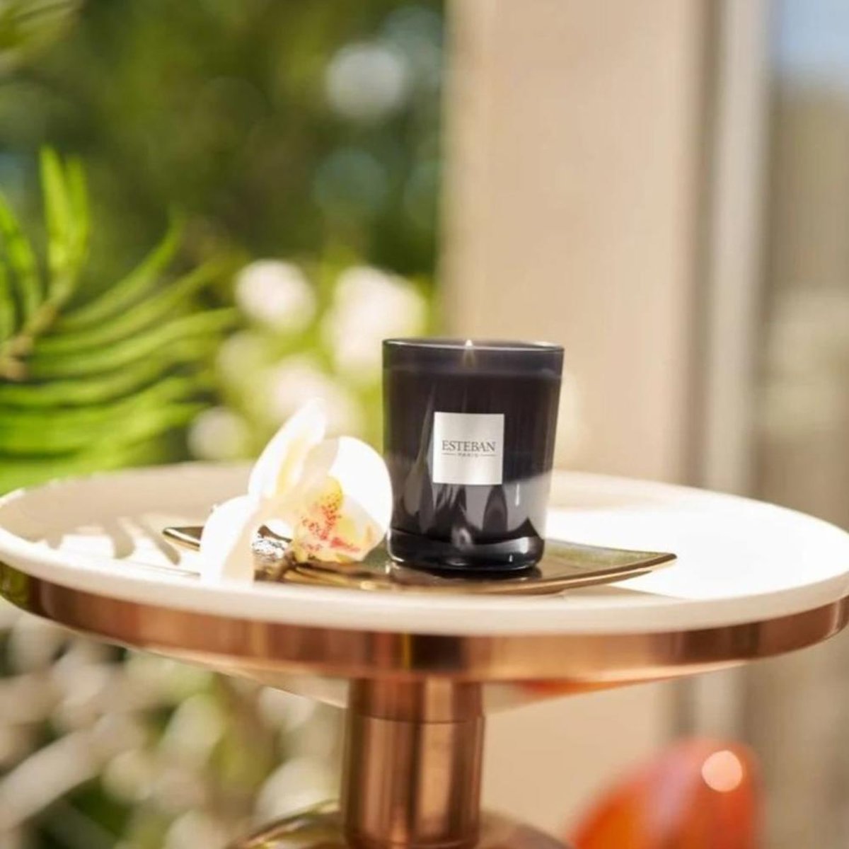Bougie initiale Ambre et vanille étoilée 180g noir, ESTEBAN