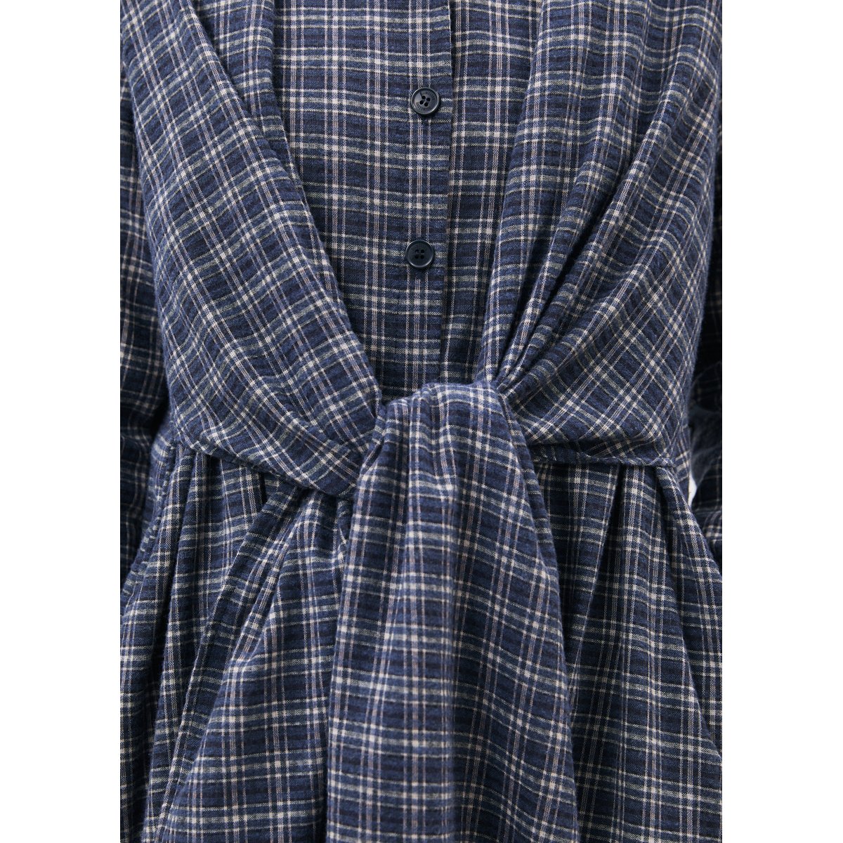 Robe chemise longue à carreaux manches longues marine, HUMILITY