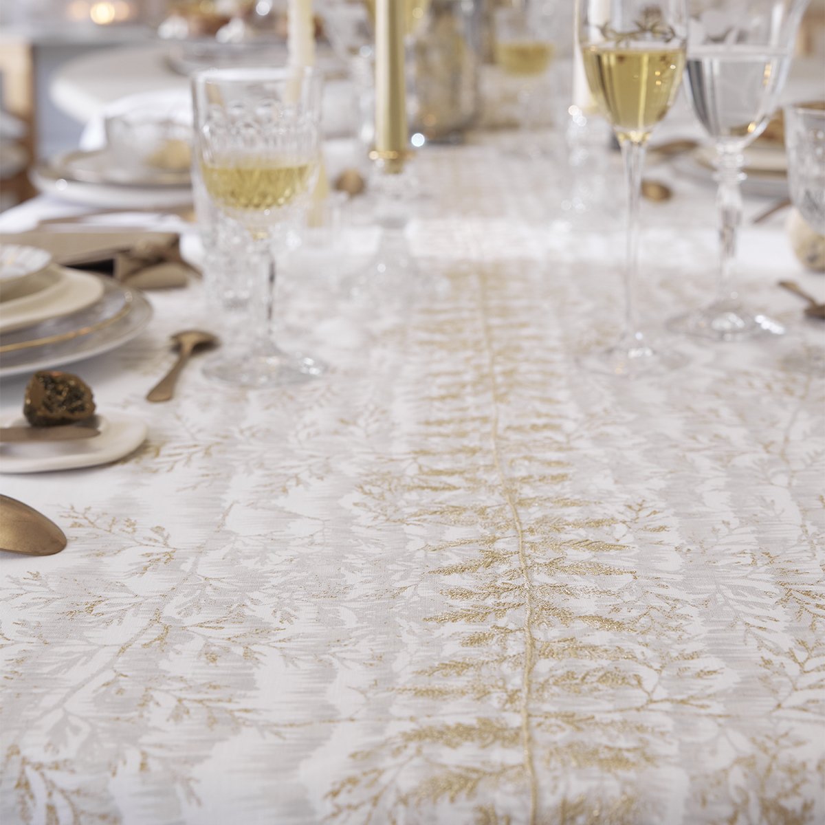 Nappe imprimée en lin, FOSSILE blanc grège, ALEXANDRE TURPAULT