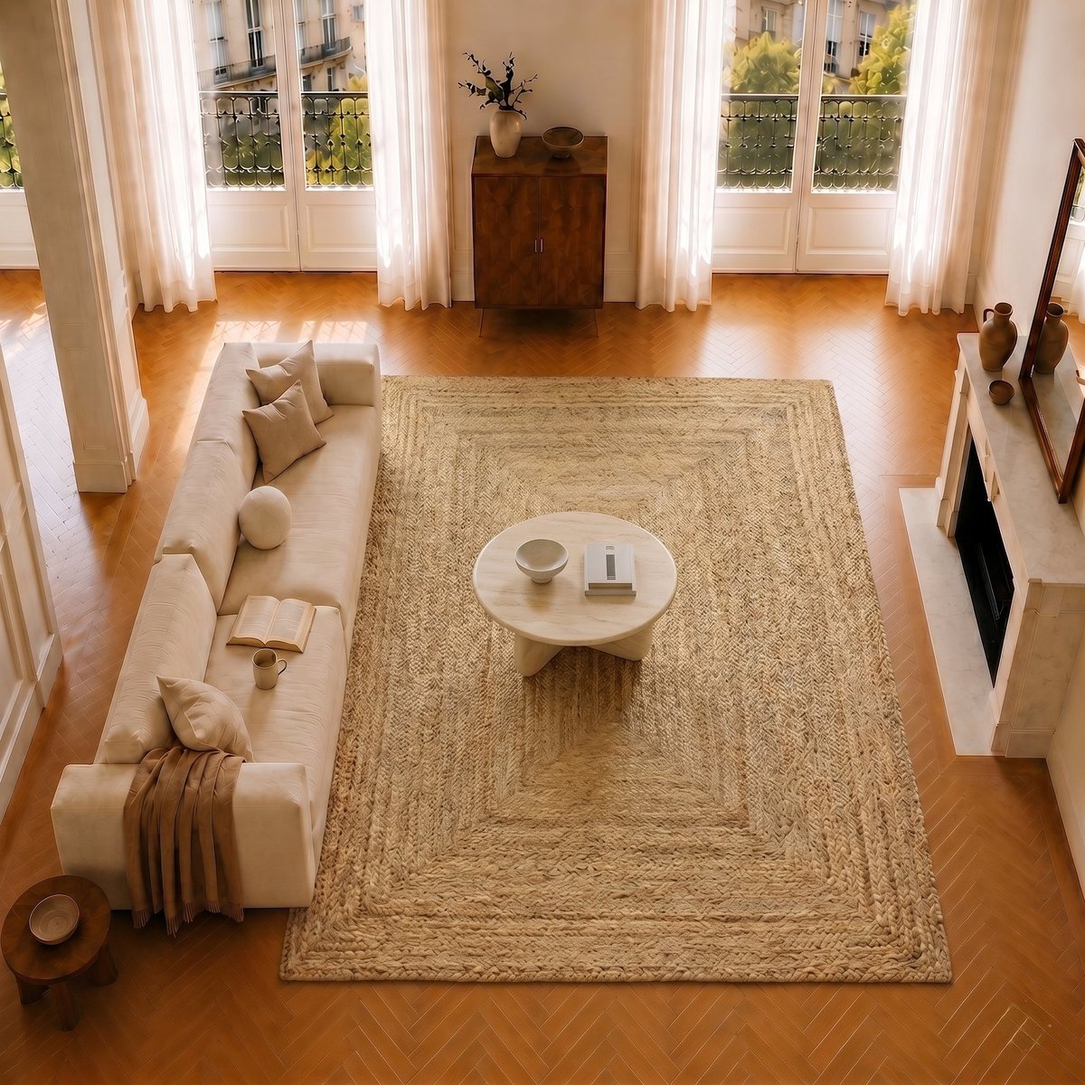 Tapis en jute tressé  artisanal VEGETAL JUTE - style bohème beige, THE DECO FACTORY