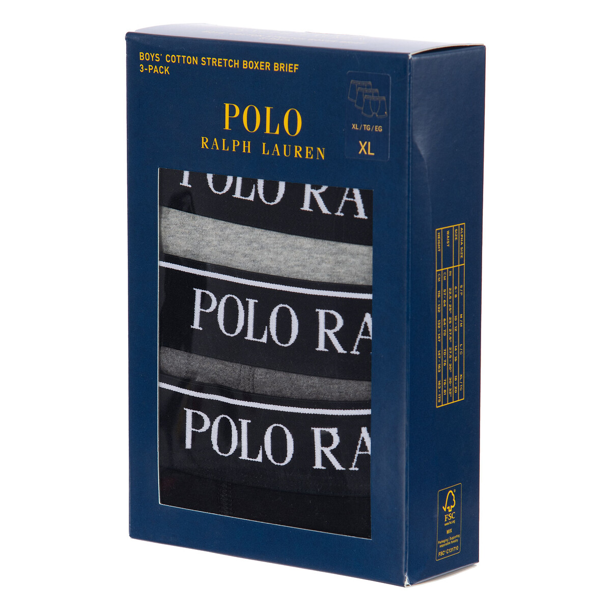 Lot de 3 boxers junior gris + noir, POLO RALPH LAUREN