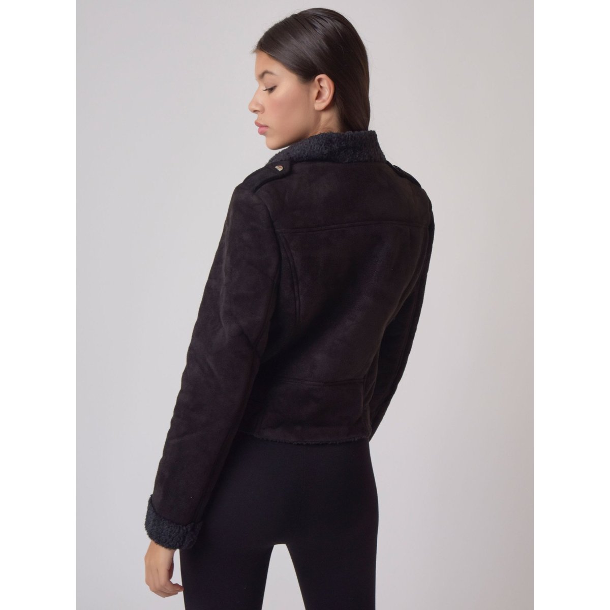 Perfecto en daim doublure imitation peau de mouton noir, PROJECT X