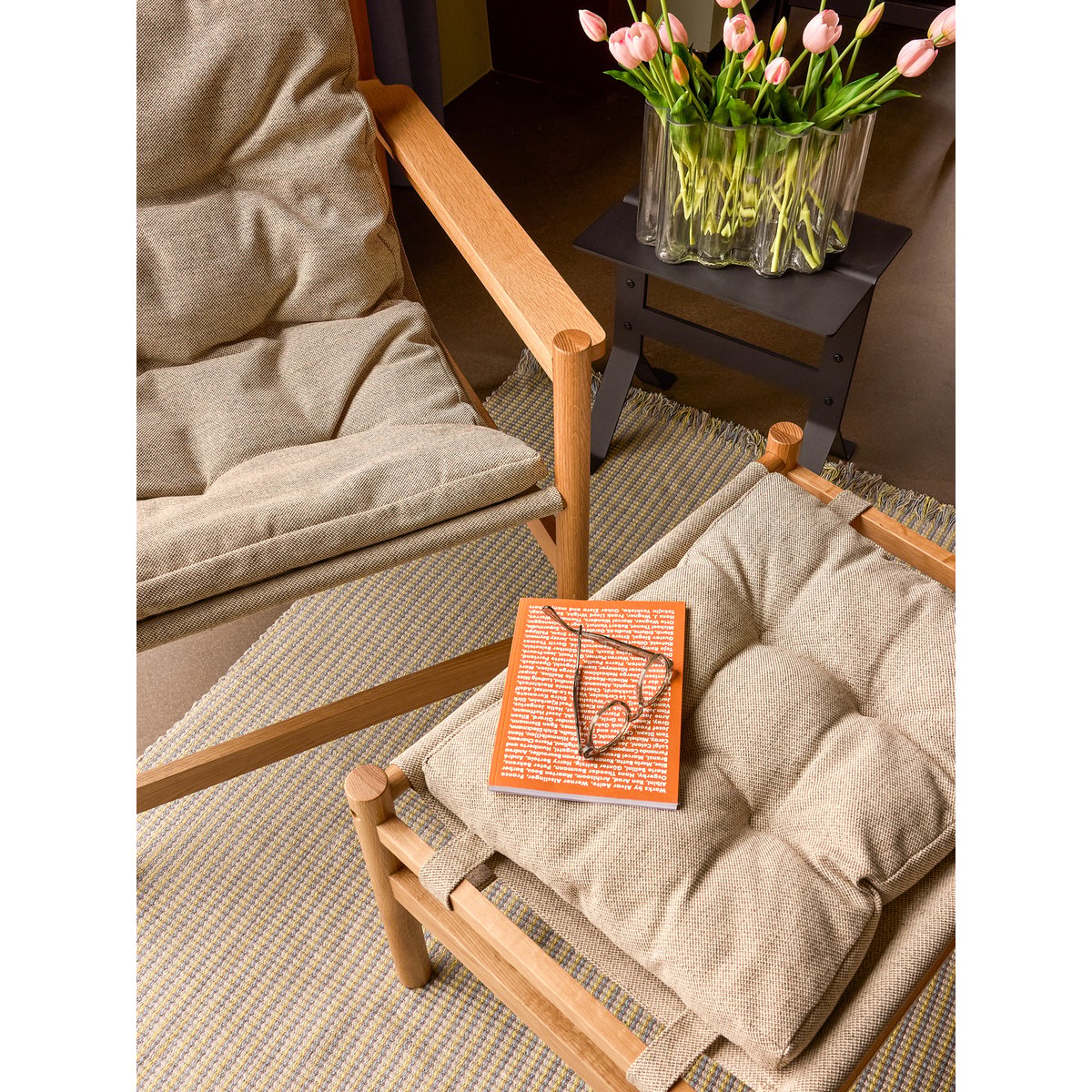 Fauteuil/Pouf en bois de chêne et polyester HERITAGE naturel/beige, HUBSCH