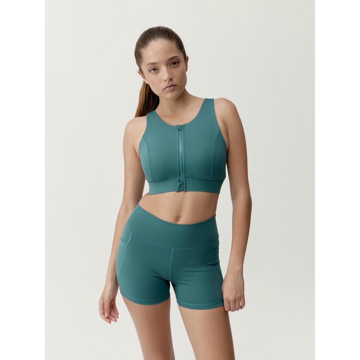 Brassière de sport femme Eider Maintien élevé fermeture éclair bleu sarcelle, BORN