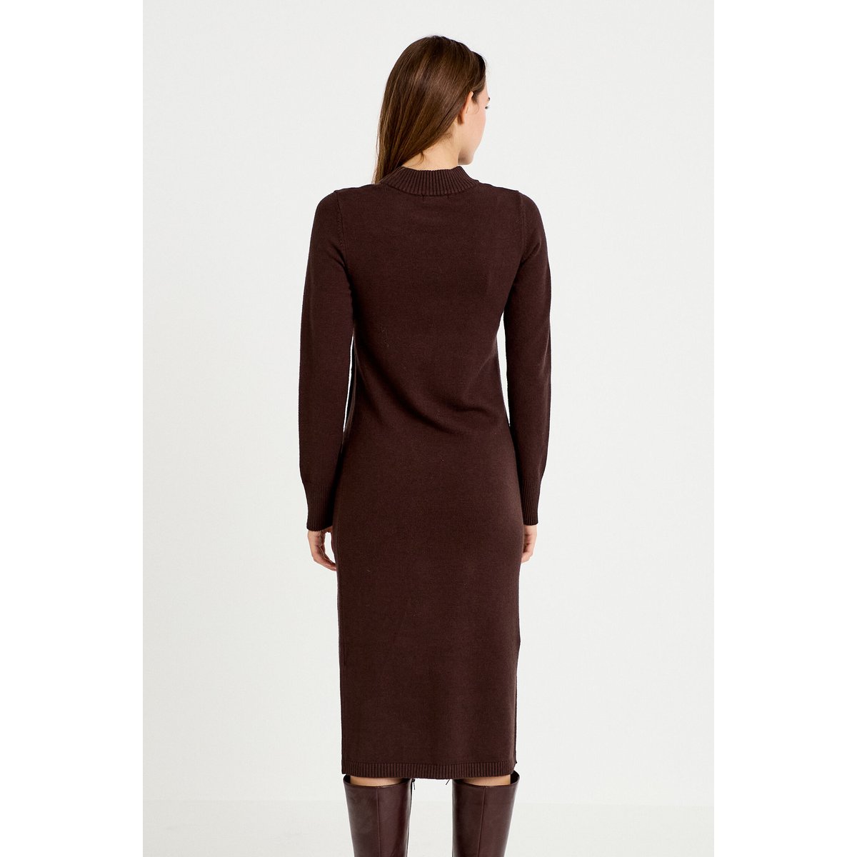 Robe pull ajustée manches longues marron foncé, CACHE CACHE