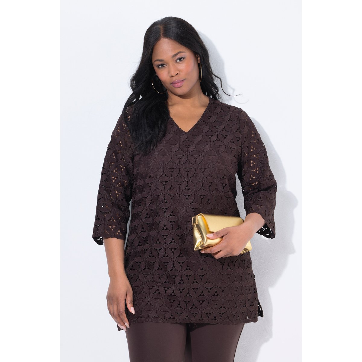 Tunique avec broderies ajourées marron pin, ULLA POPKEN
