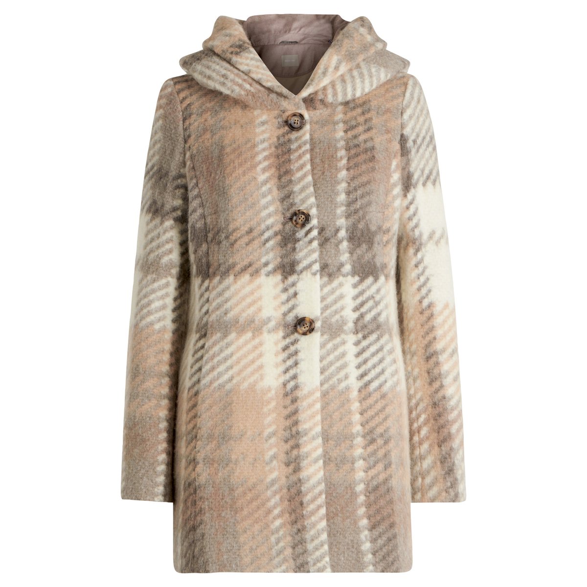Manteau court à capuche blanc/taupe, AMBER & JUNE
