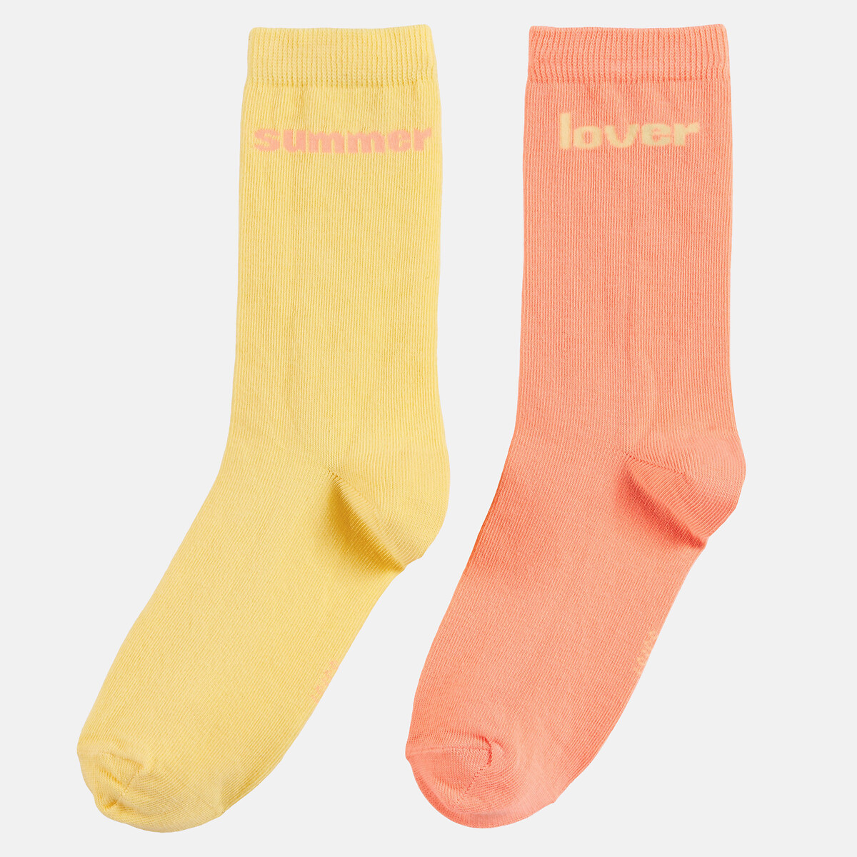 Lot de 2 paires de mi-chaussettes jaune + corail, LA REDOUTE COLLECTIONS
