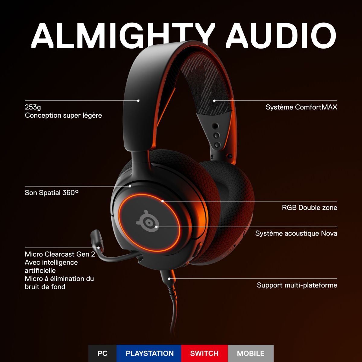 Casque gamer Arctis Nova 3 noir, STEELSERIES
