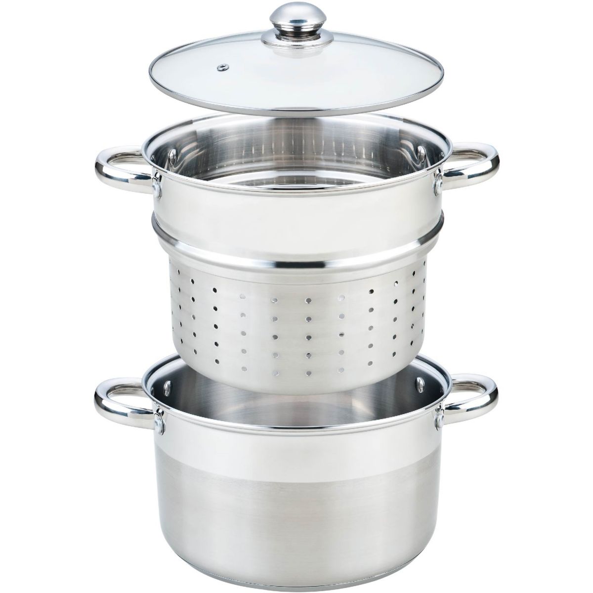 Cuit pâtes Vapeur Inox diam 24 cm avec panier inox, ESSENTIEL B