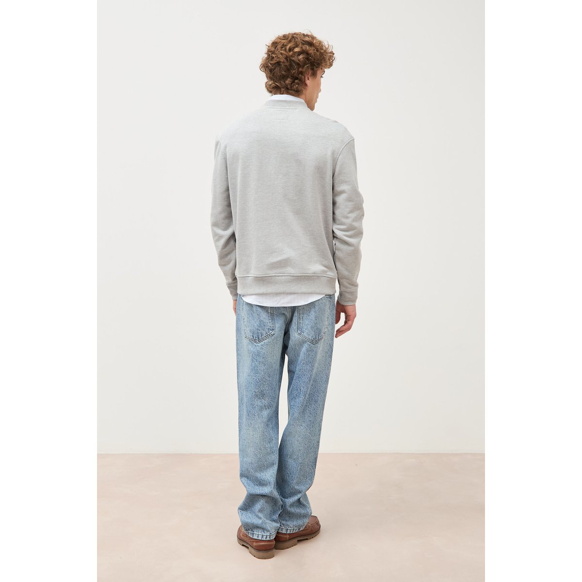 Sweat droit col rond manches longues gris clair, BONOBO