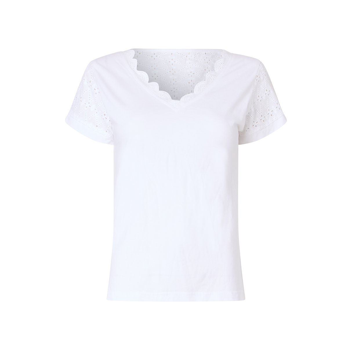 T-shirt à encolure en V avec insert brodé blanc, JOE BROWNS