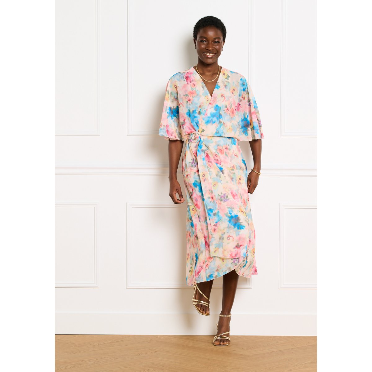 Robe midi portefeuille jaune pastel, LOLALIZA