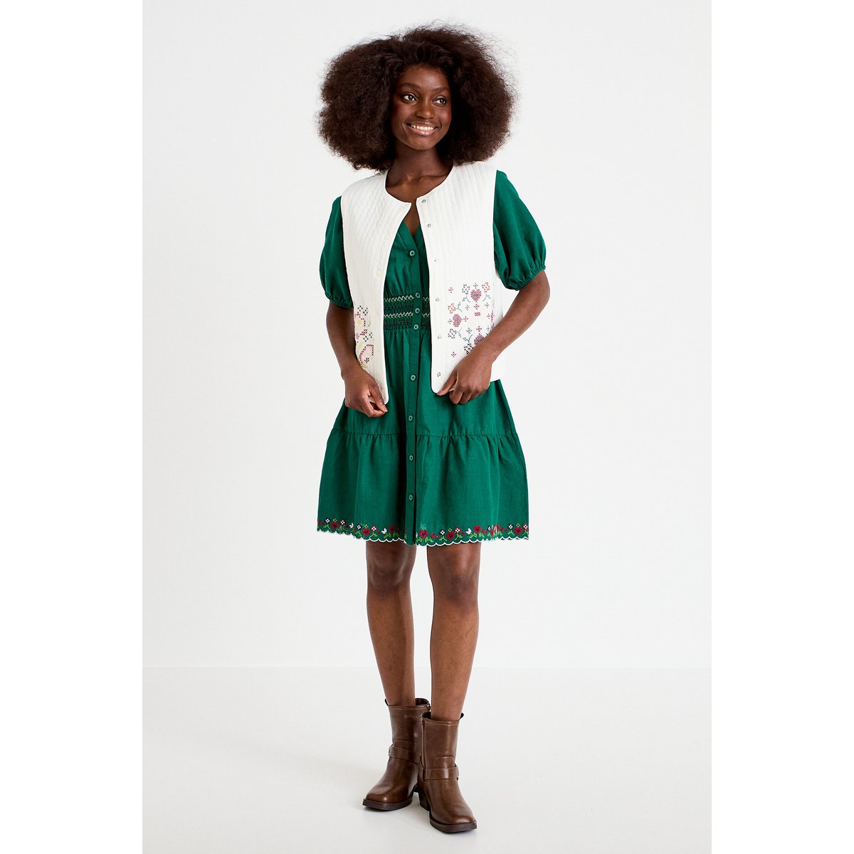 Gilet matelassé oversize sans manches ecru, CACHE CACHE