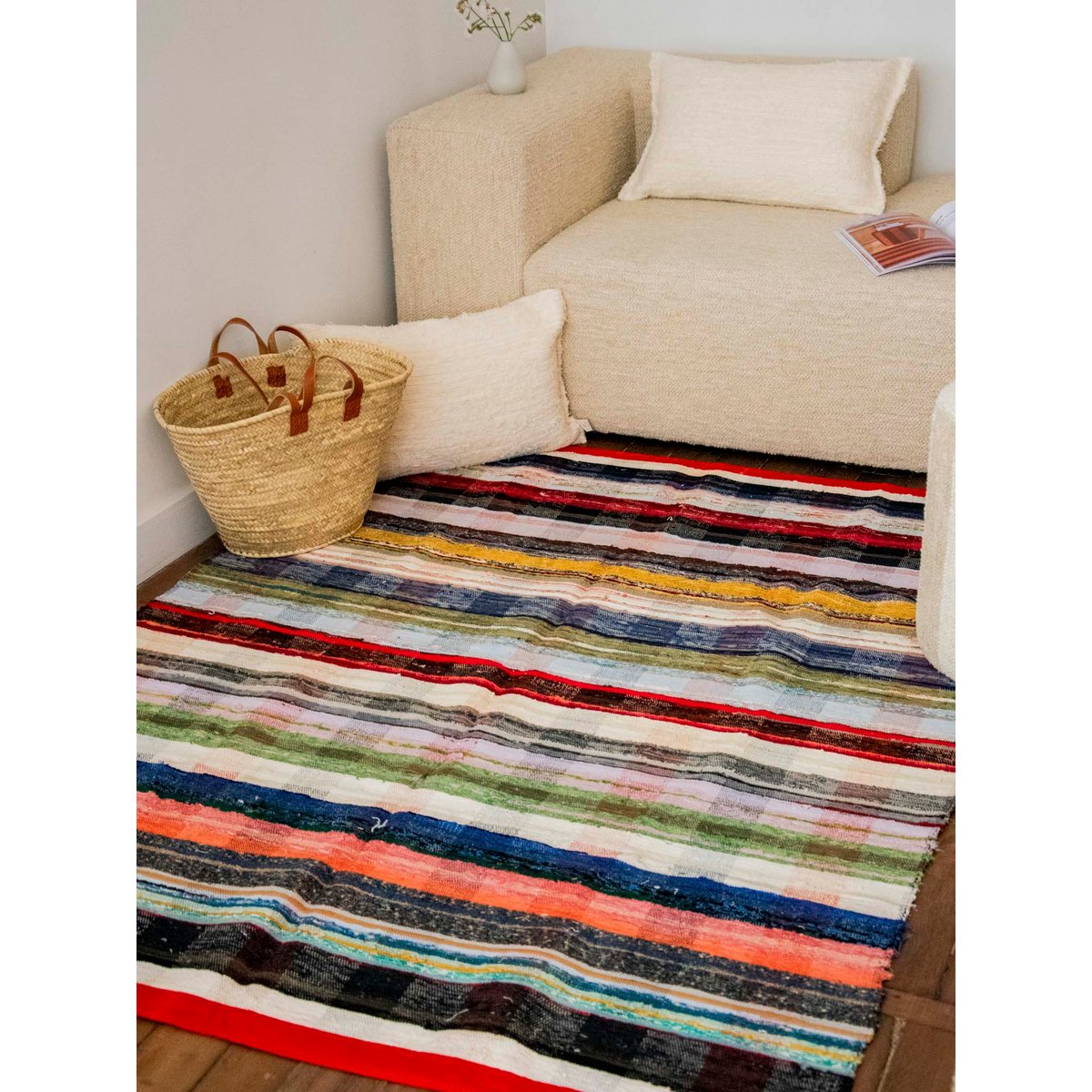 Tapis artisanal rayé Olivier N°122 - Bon état multicolore, DEBONGOUT