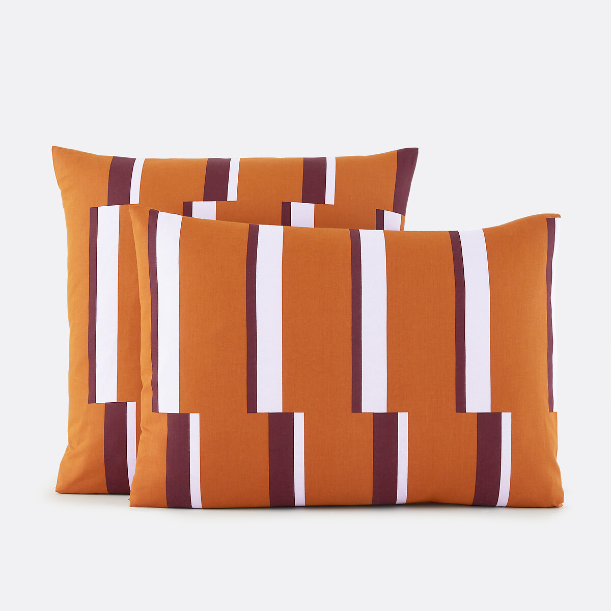 Taie d'oreiller en coton, imprimé géométrique, STUBBE caramel/lilas/prune, LA REDOUTE INTERIEURS
