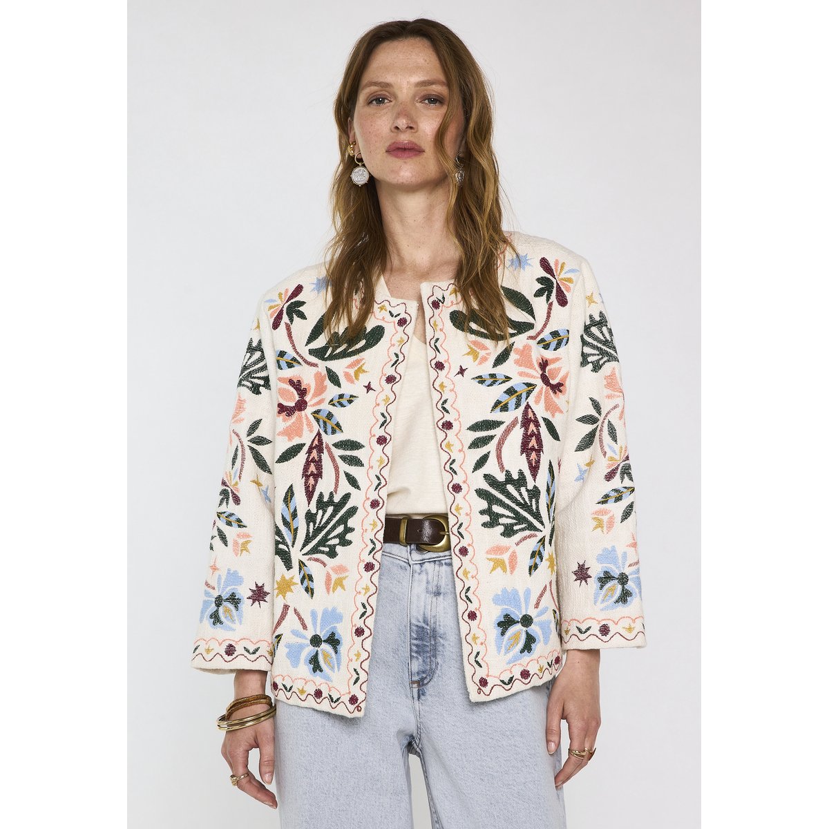 Veste brodée à manches longues en coton VOLTIGE ecru, Maison 123