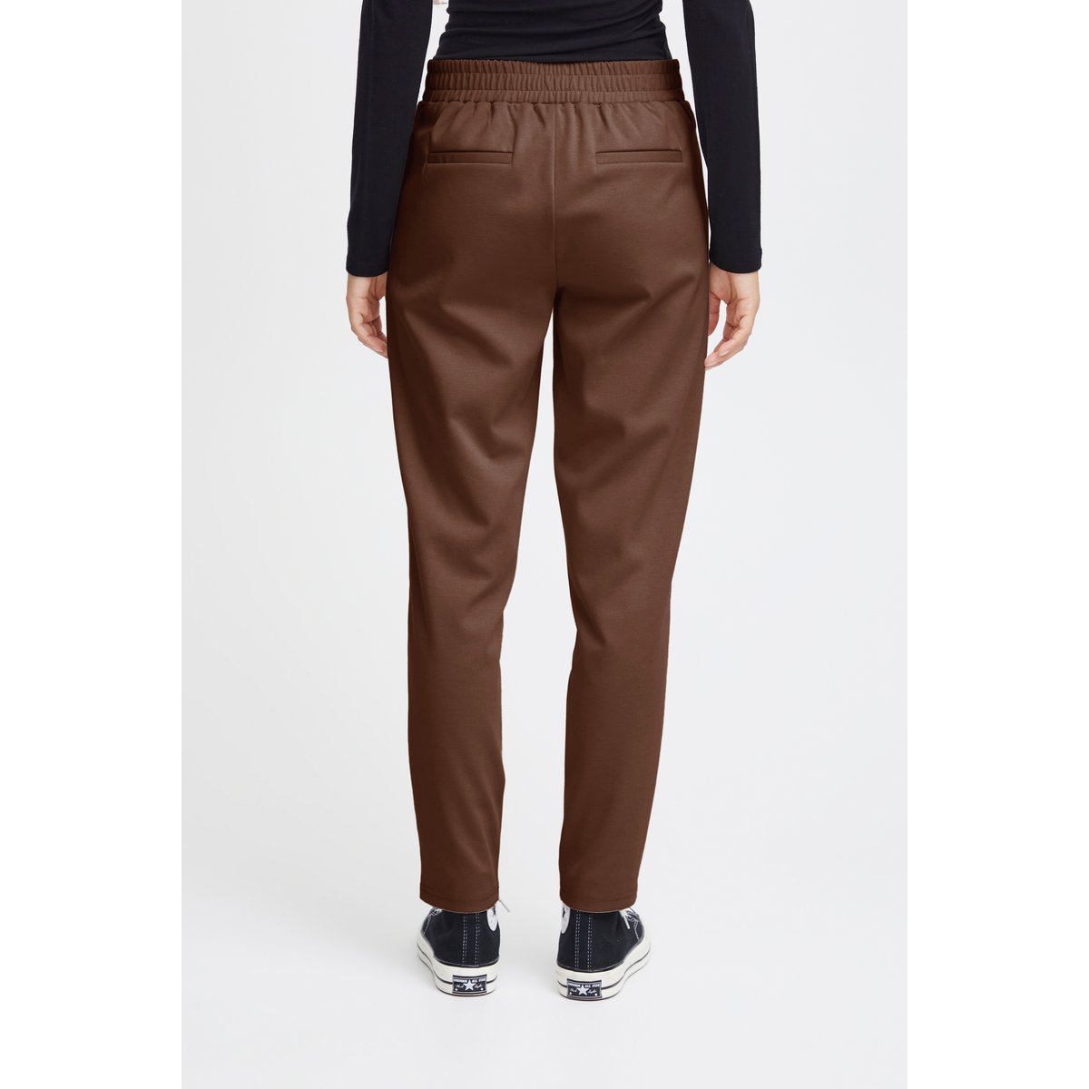 Pantalon coupe droite, taille mi-haute chestnut, ICHI