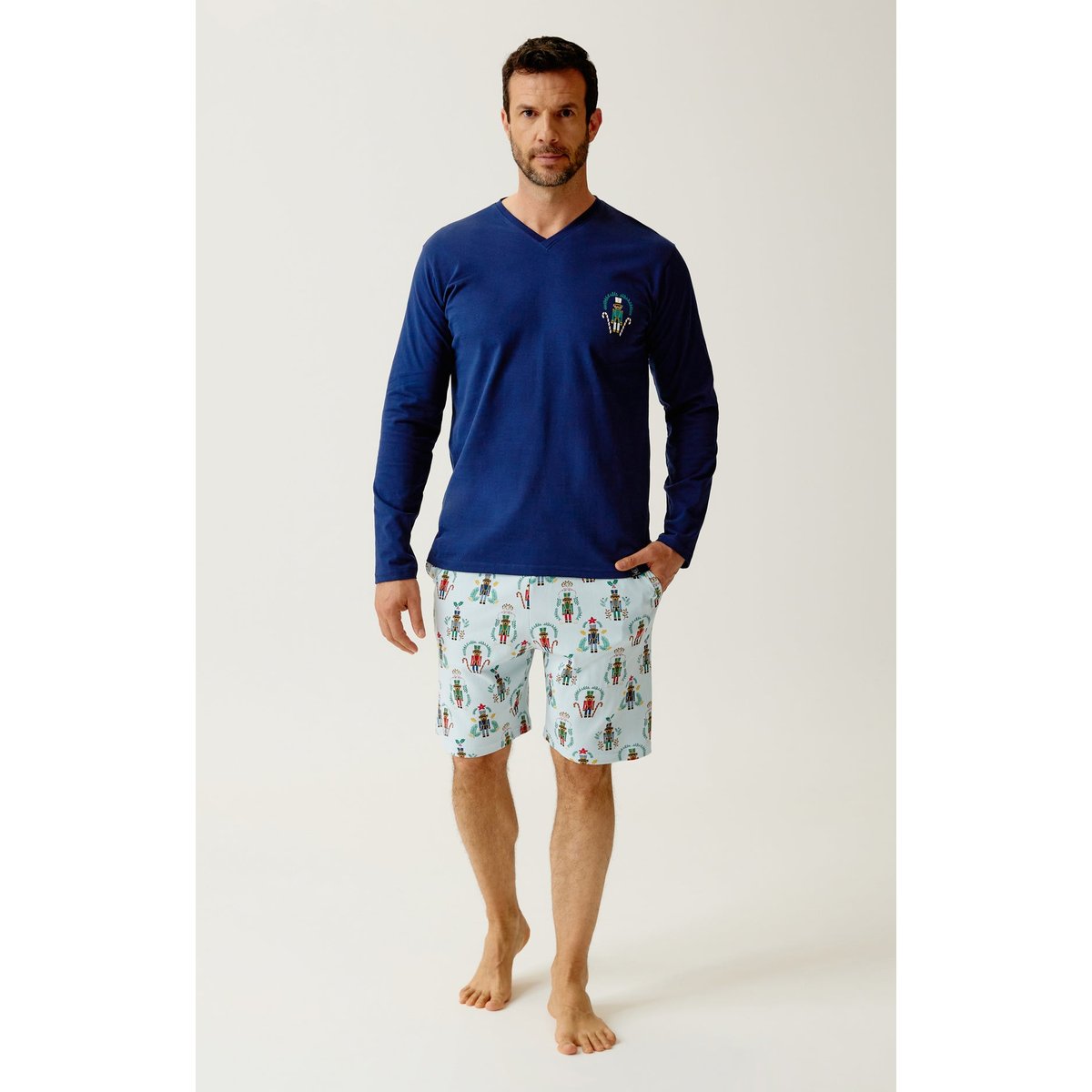 Pyjashort manches longues en jersey de coton imprimé Casse-noisette glace, ARTHUR