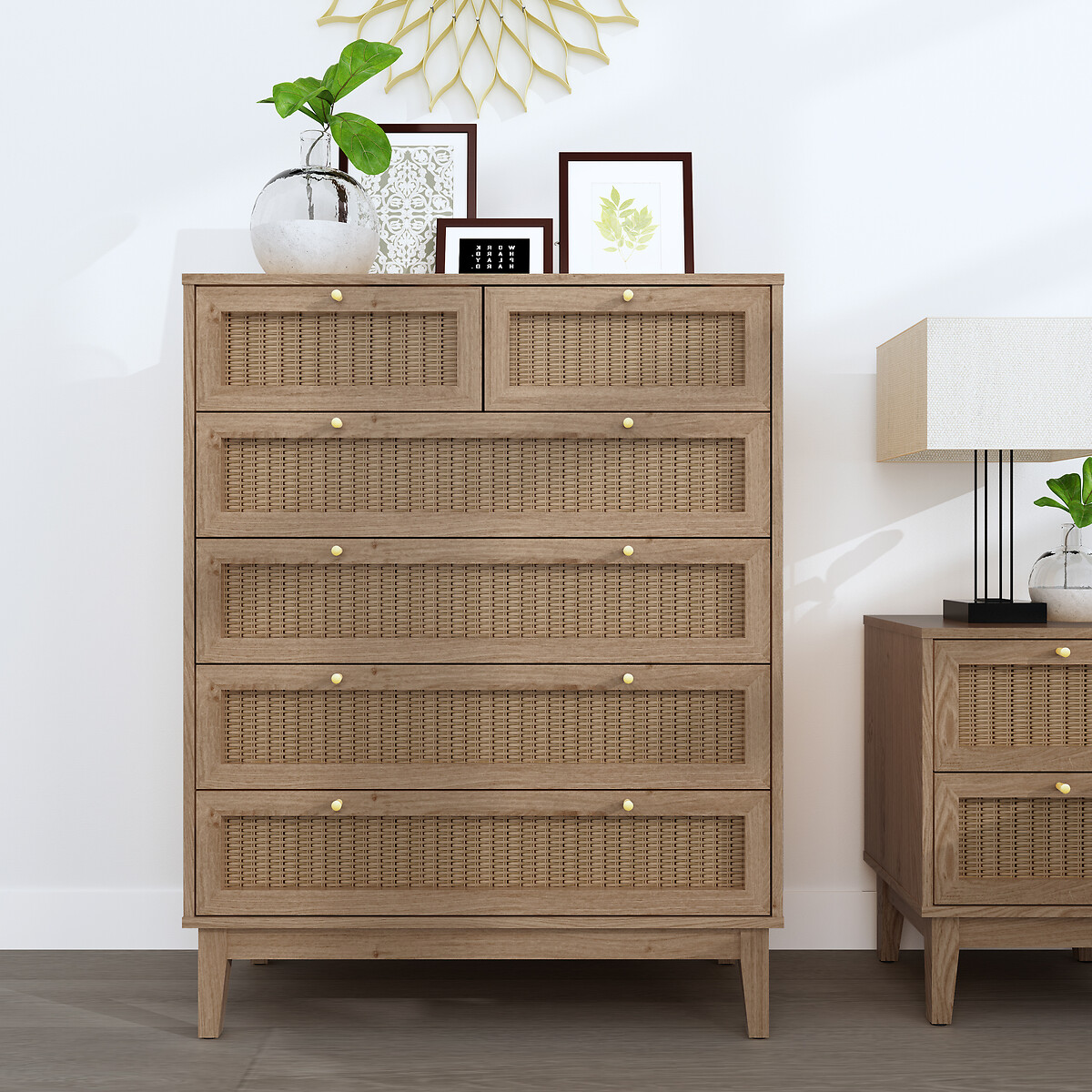 Boho Oak Oak Rattan 6 Drawer Chest oak, SO'HOME