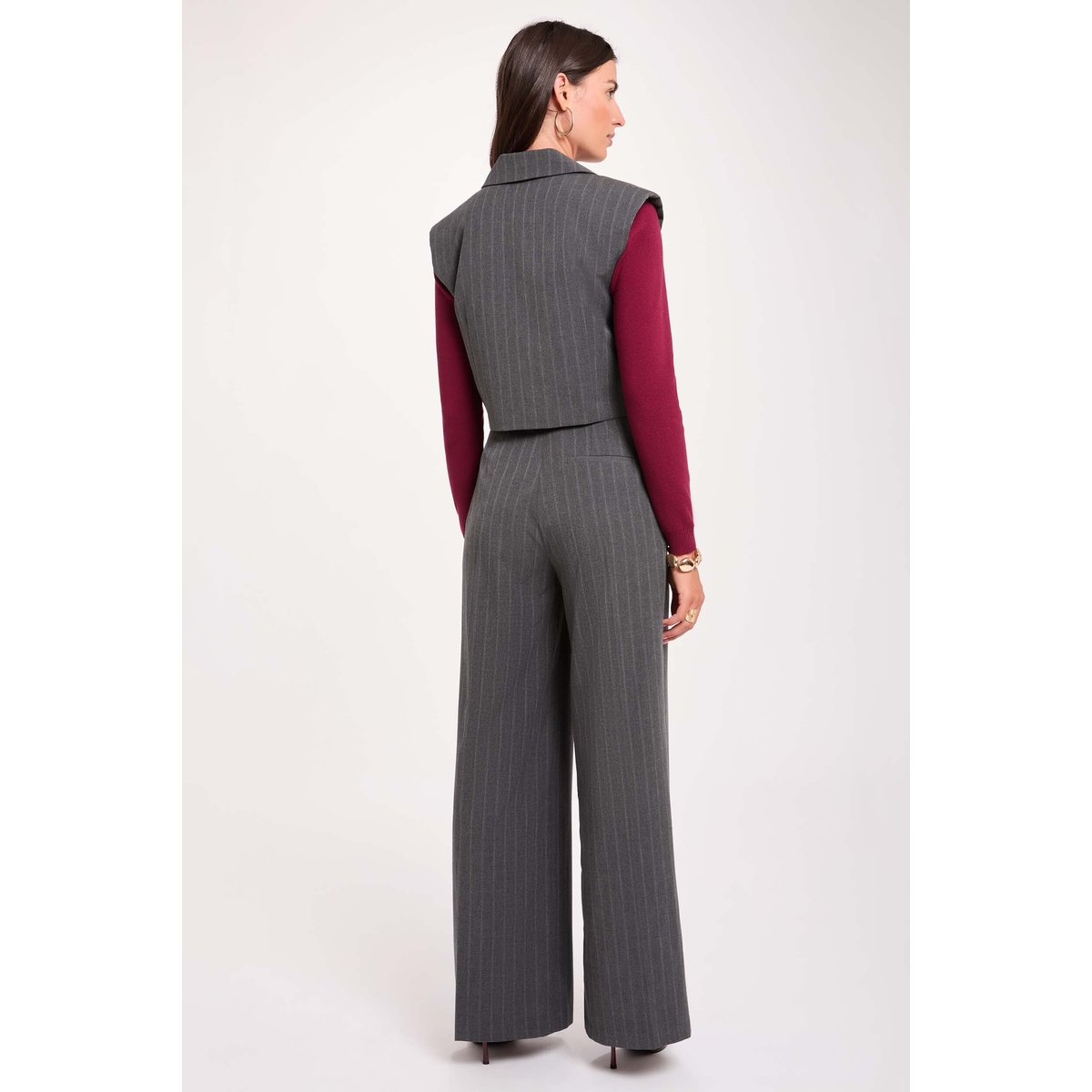 Gilet rayé sans manches denim gris fonce, MORGAN