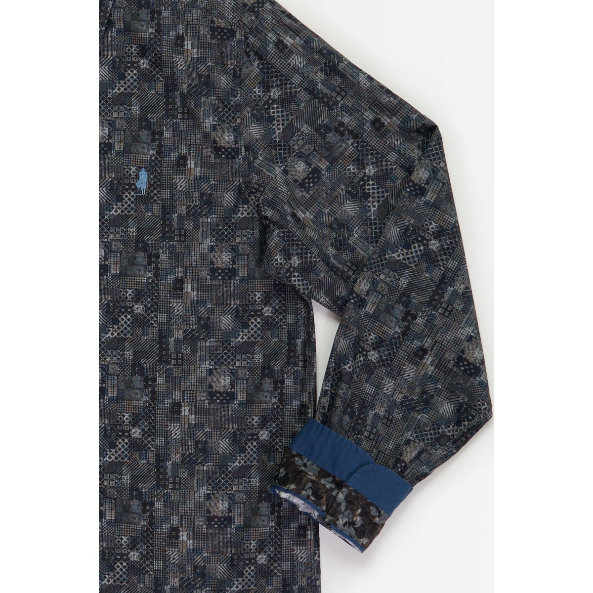 Chemise imprimée à motifs patchwork bleu marine, MCS