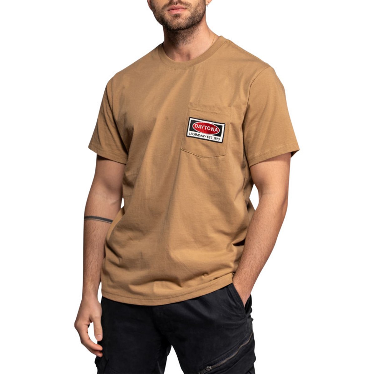 T-shirt Vilas en coton beige à coupe droite pourvu d'un col rond beige, DAYTONA