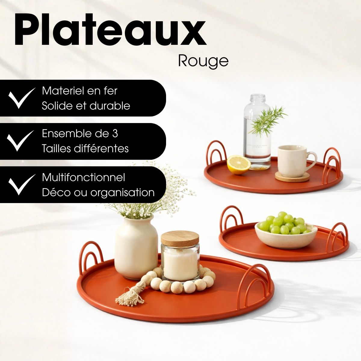 Plateau BEIGE rouge, MICA DECORATIONS