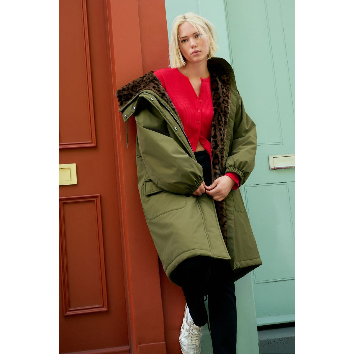 Parka avec doublure imitation fourrure imprimée animal vert kaki, NEXT