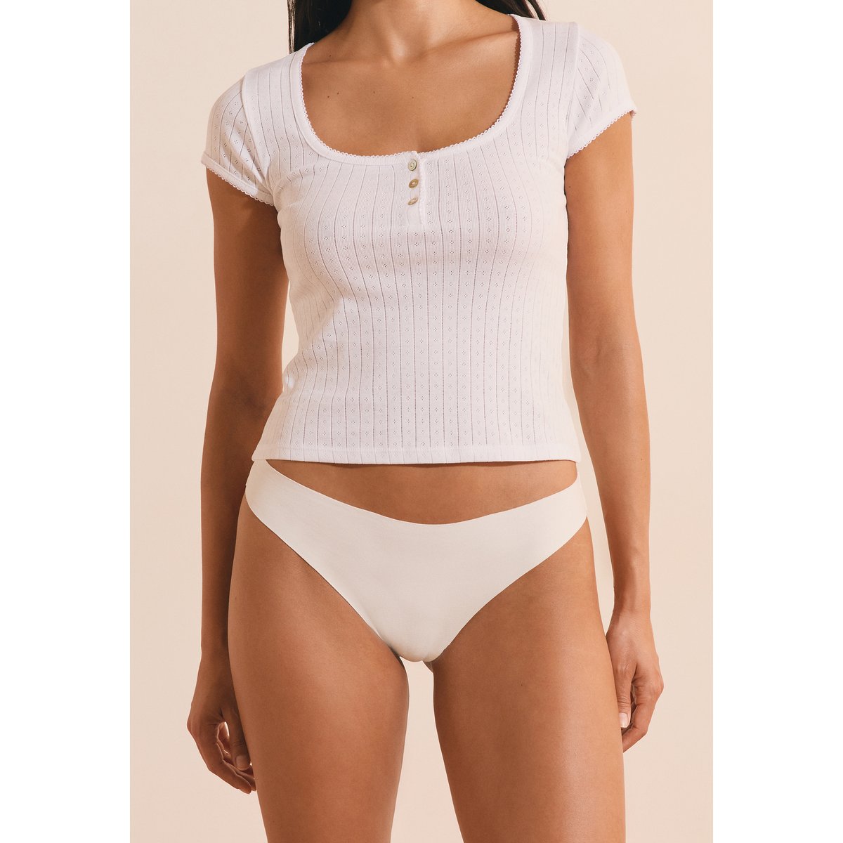 Tanga en coton sans coutures INVISIBLE W25 blanc, ETAM