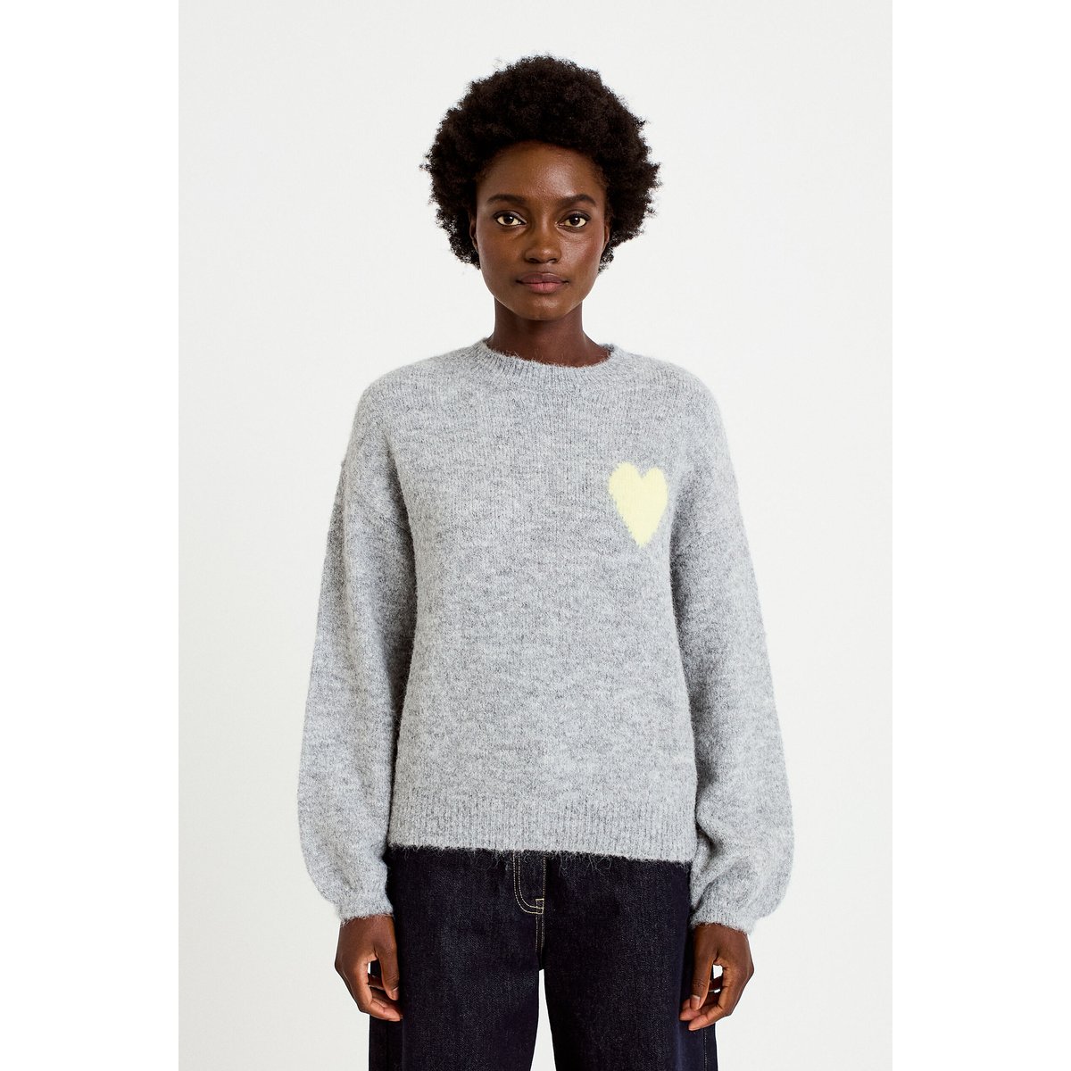 Pull oversize col rond manches longues gris clair, CACHE CACHE