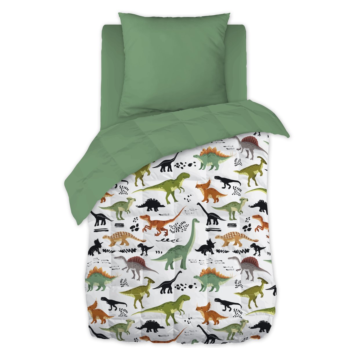 Couette coton imprimee Dinosaure vert, EDEN