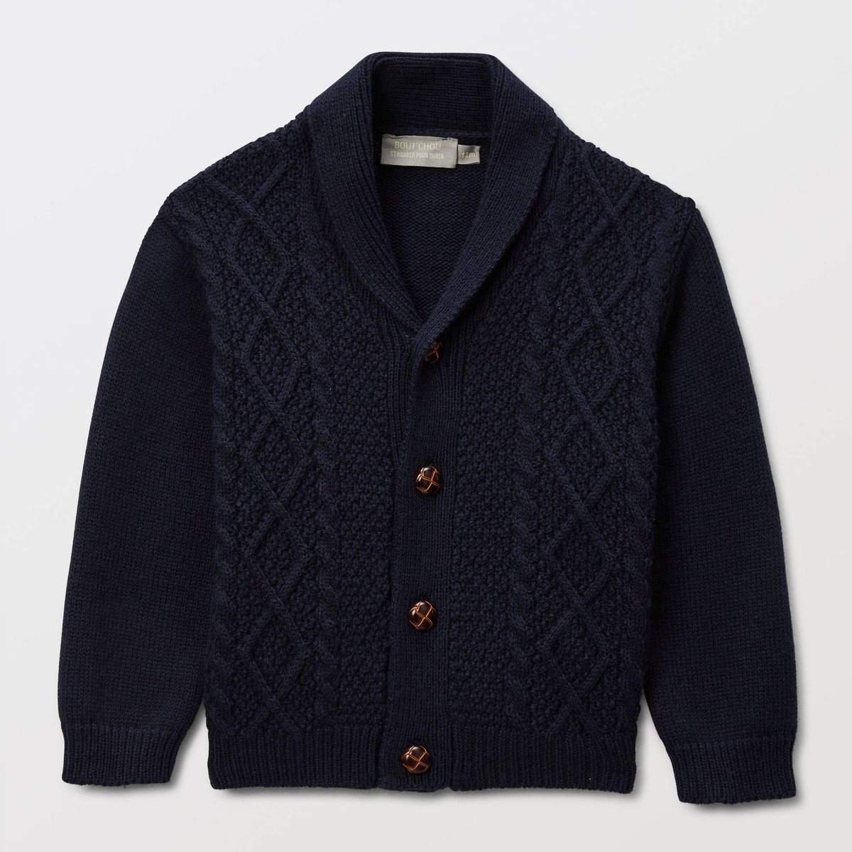 Cardigan tricot à col châle contenant du coton nuit bebe, BOUT'CHOU
