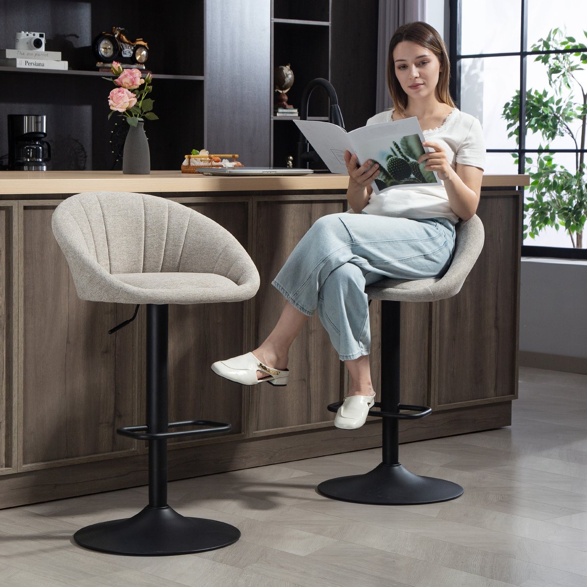 Tabouret de bar Lin Beige beige, HOMCOM