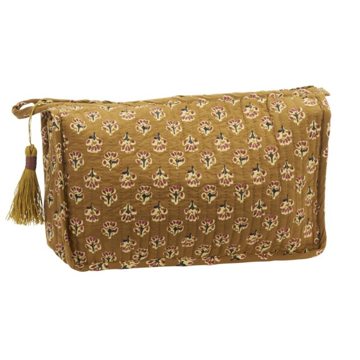 Trousse de toilette coton imprimé fleurs caramel, MADAM STOLTZ
