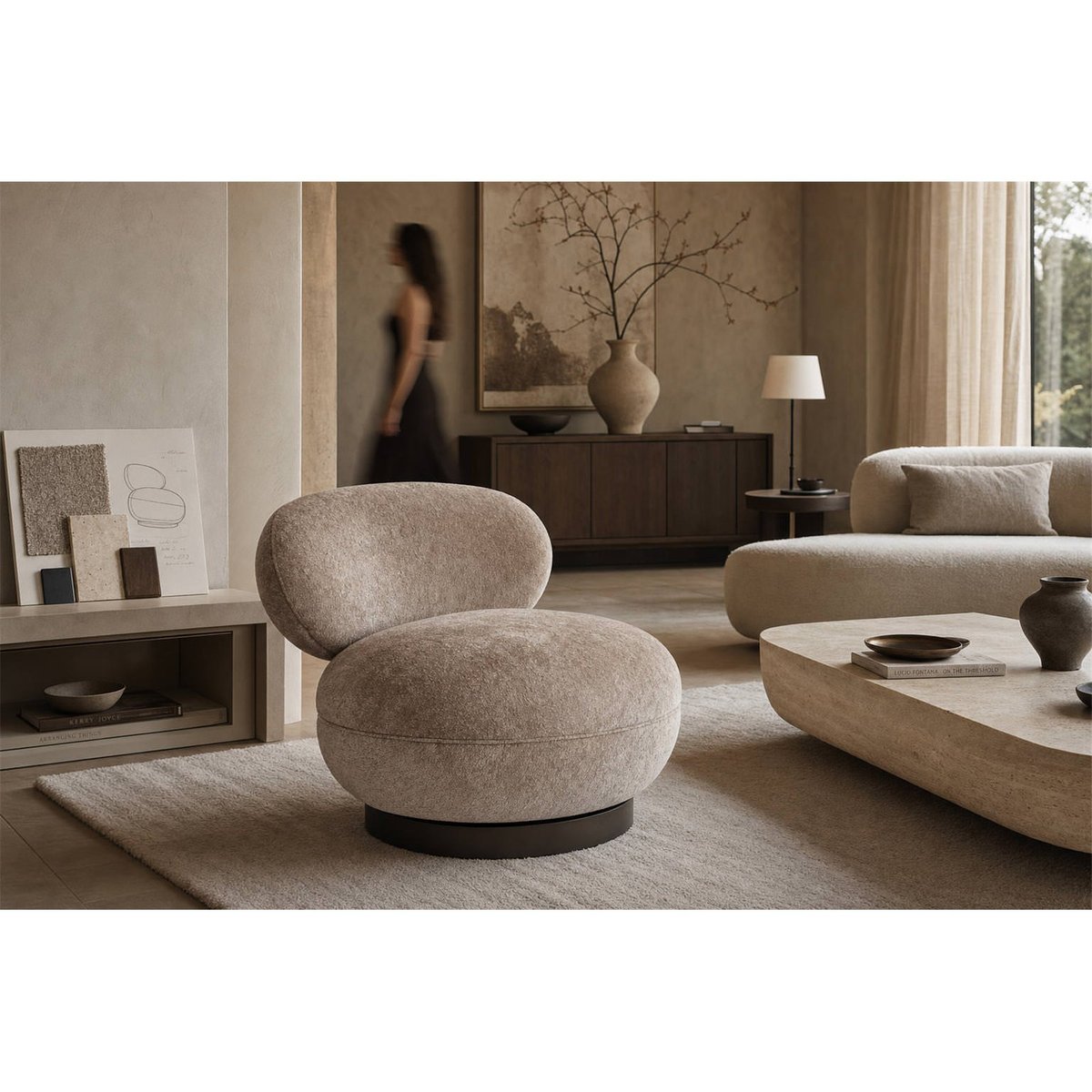 Fauteuil lounge pivotant ignifugé sable, RECOLLECTION