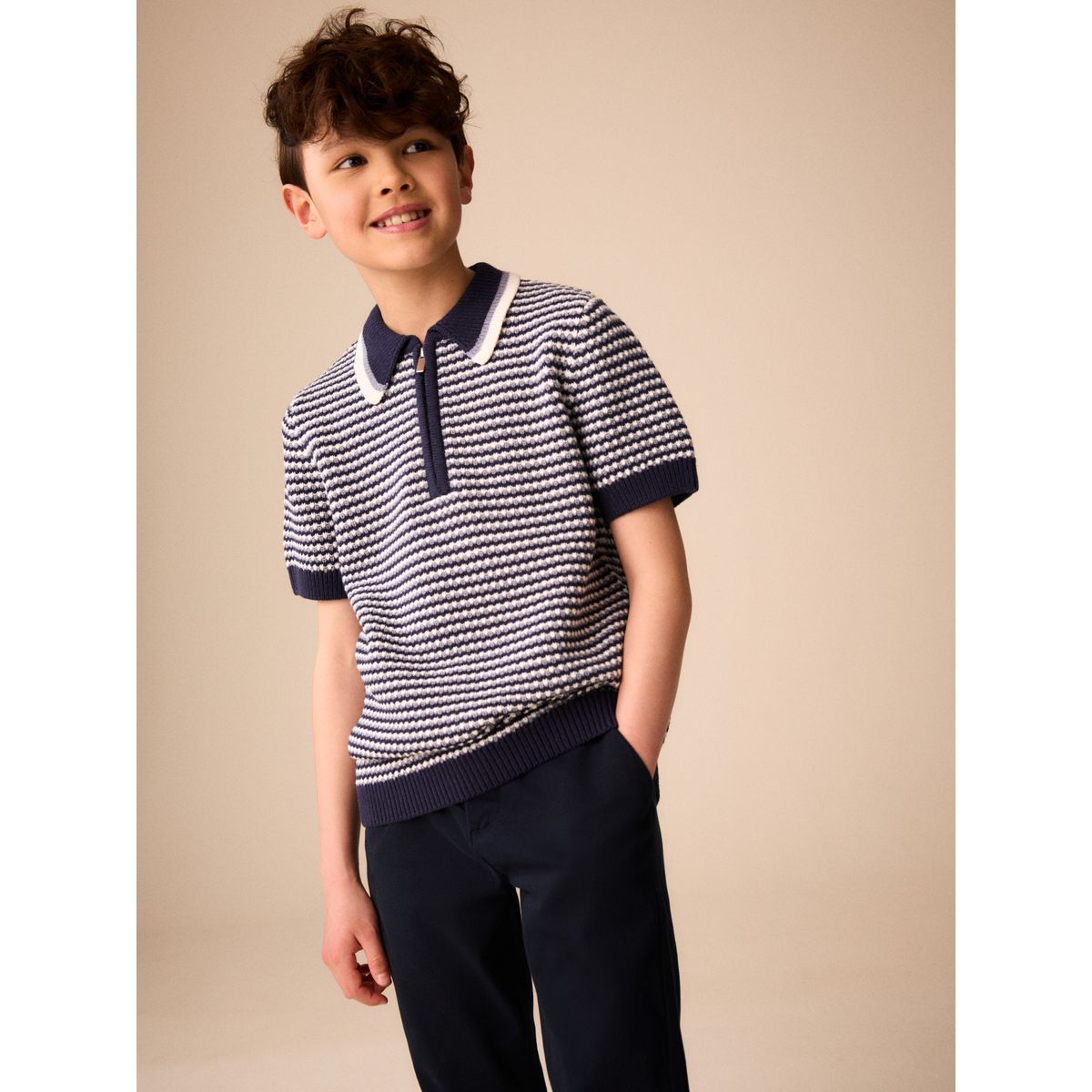Polo en maille texturée bleu marine/bleu, NEXT