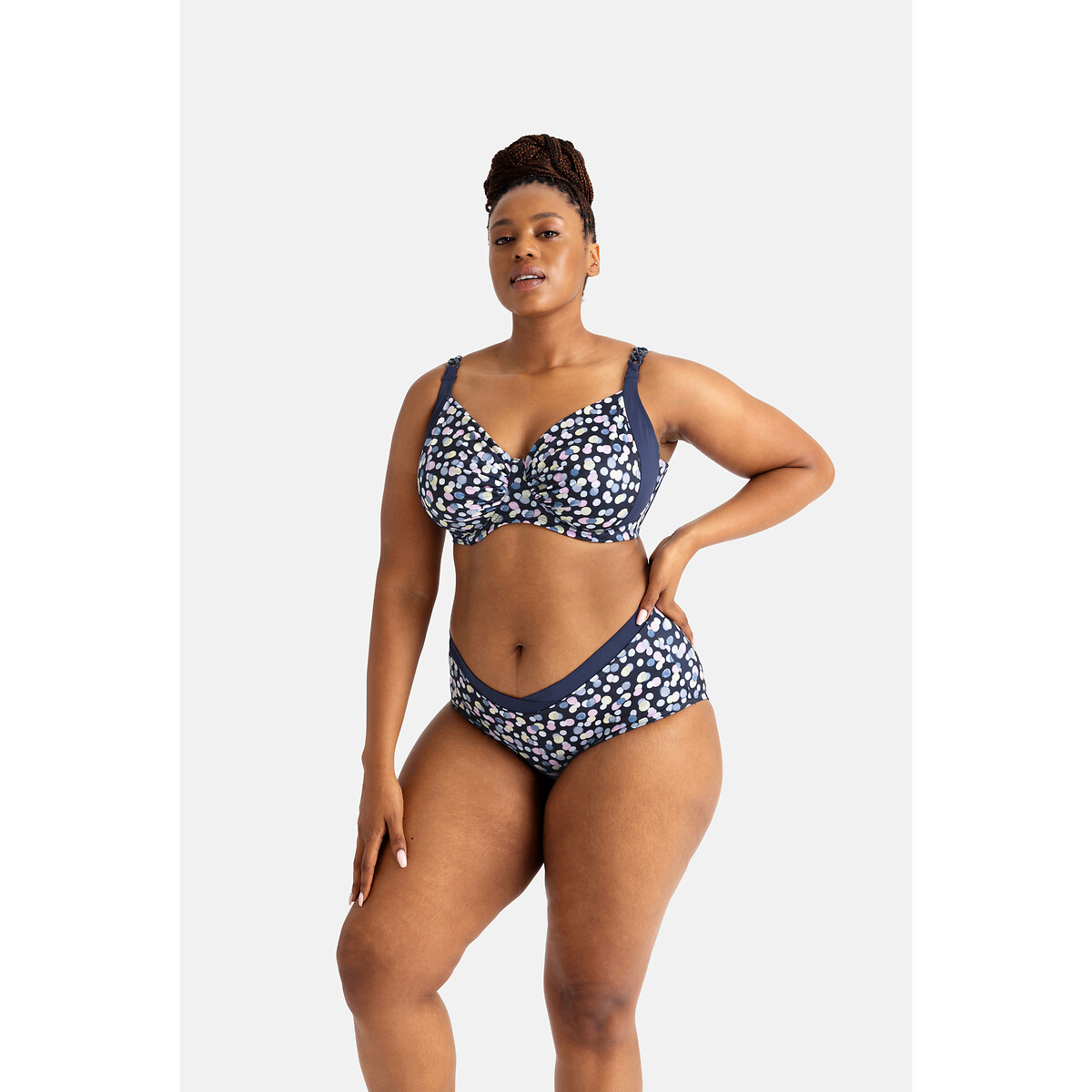 Haut de maillot de bain Mesola imprimé pois fond marine, DORINA