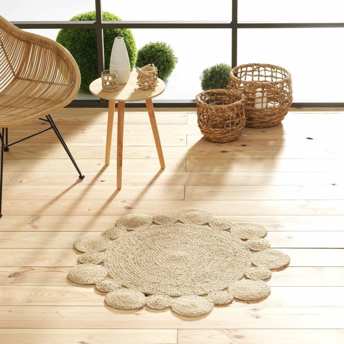 Tapis Rond Jute Ajouré 90 Cordou beige, DECORATIE