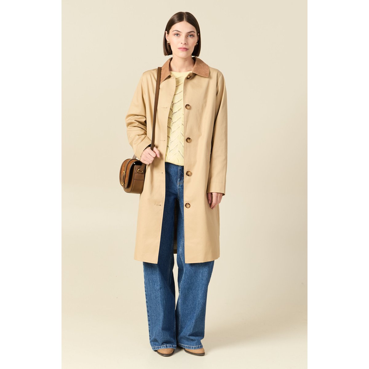 Imperméable long droit col tailleur beige, BONOBO