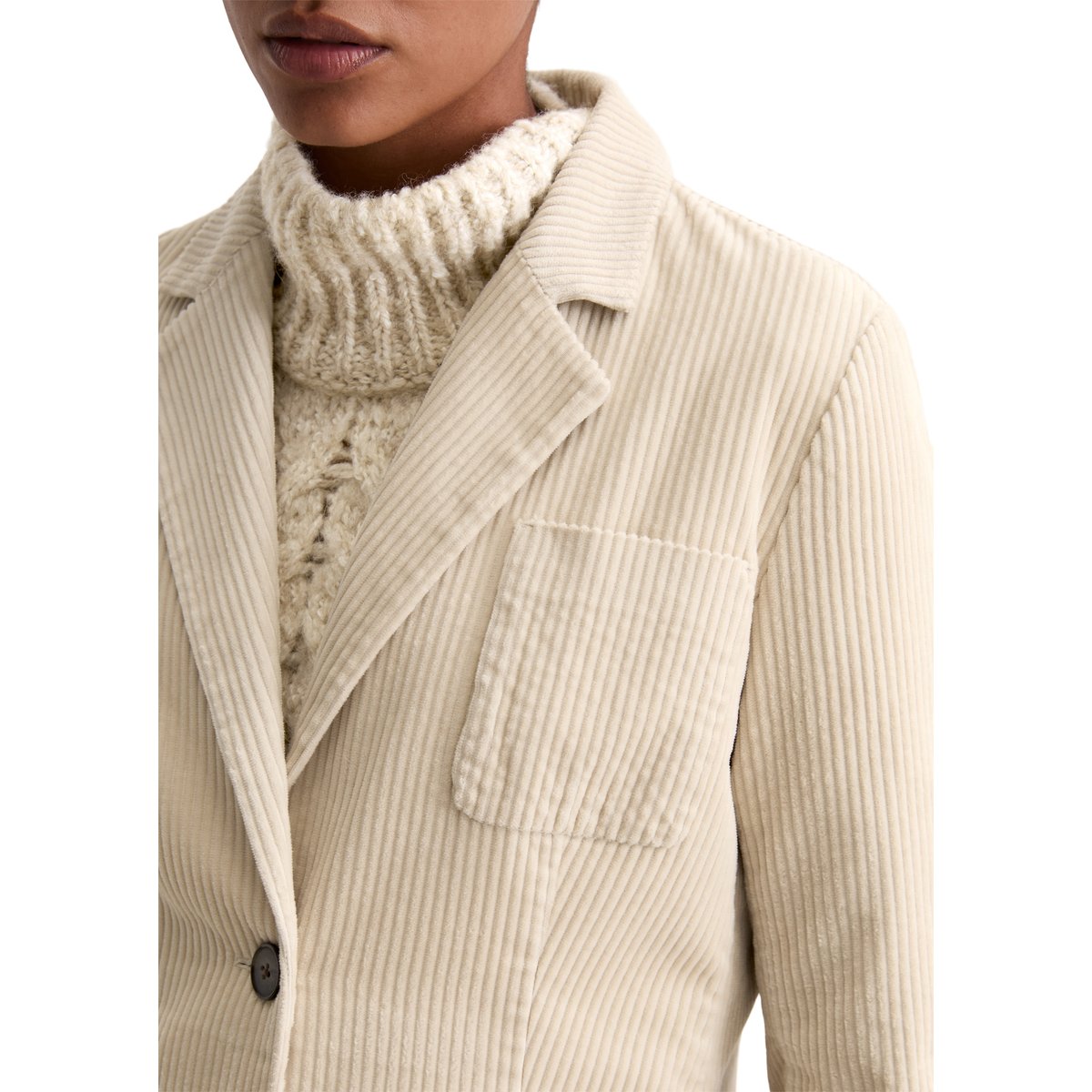 Blazer en velours côtelé shaped en pur coton organique beige, MARC O'POLO