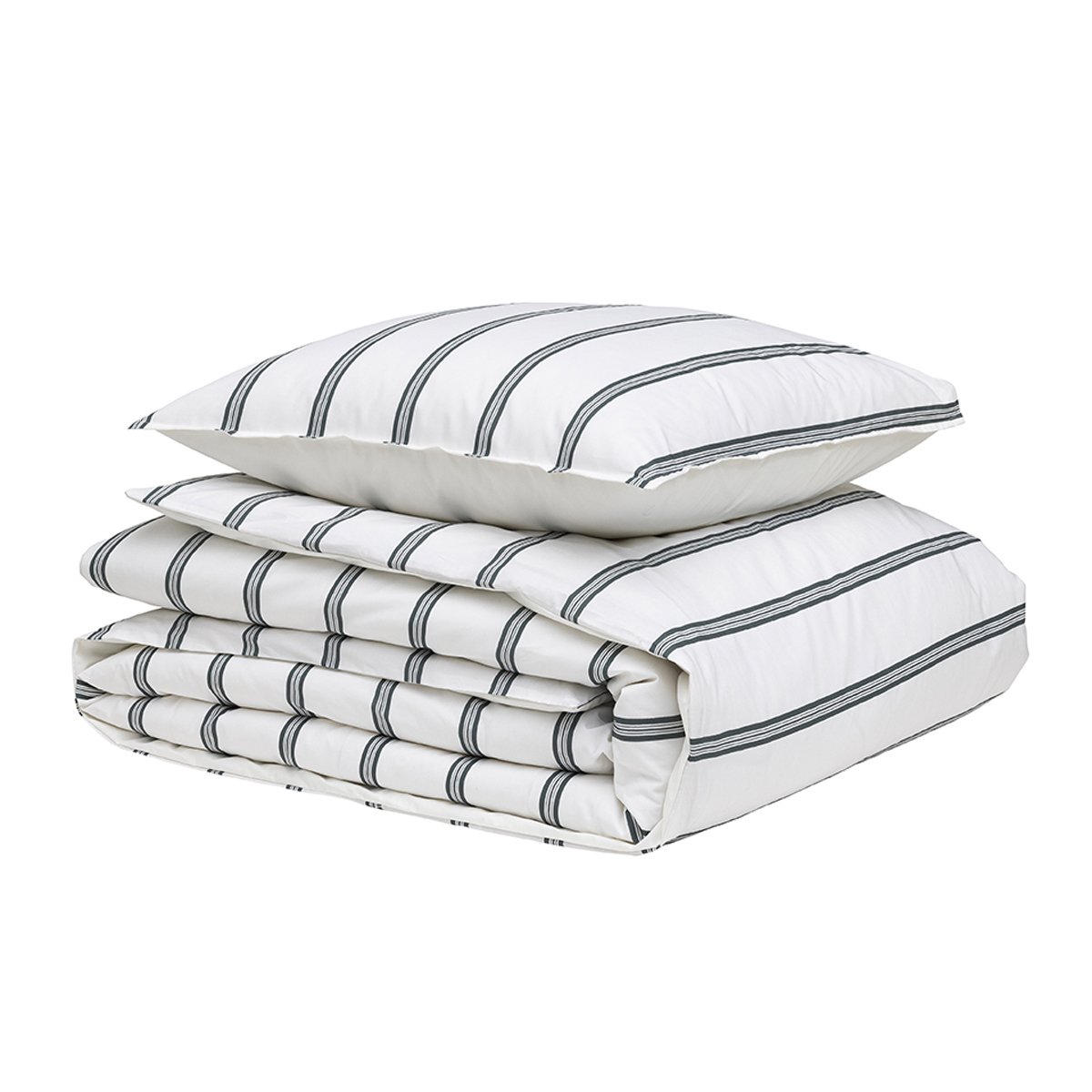 Parure de lit imprimée en percale de coton, taies carrées, ESQUISSE vert foncé, ESSIX