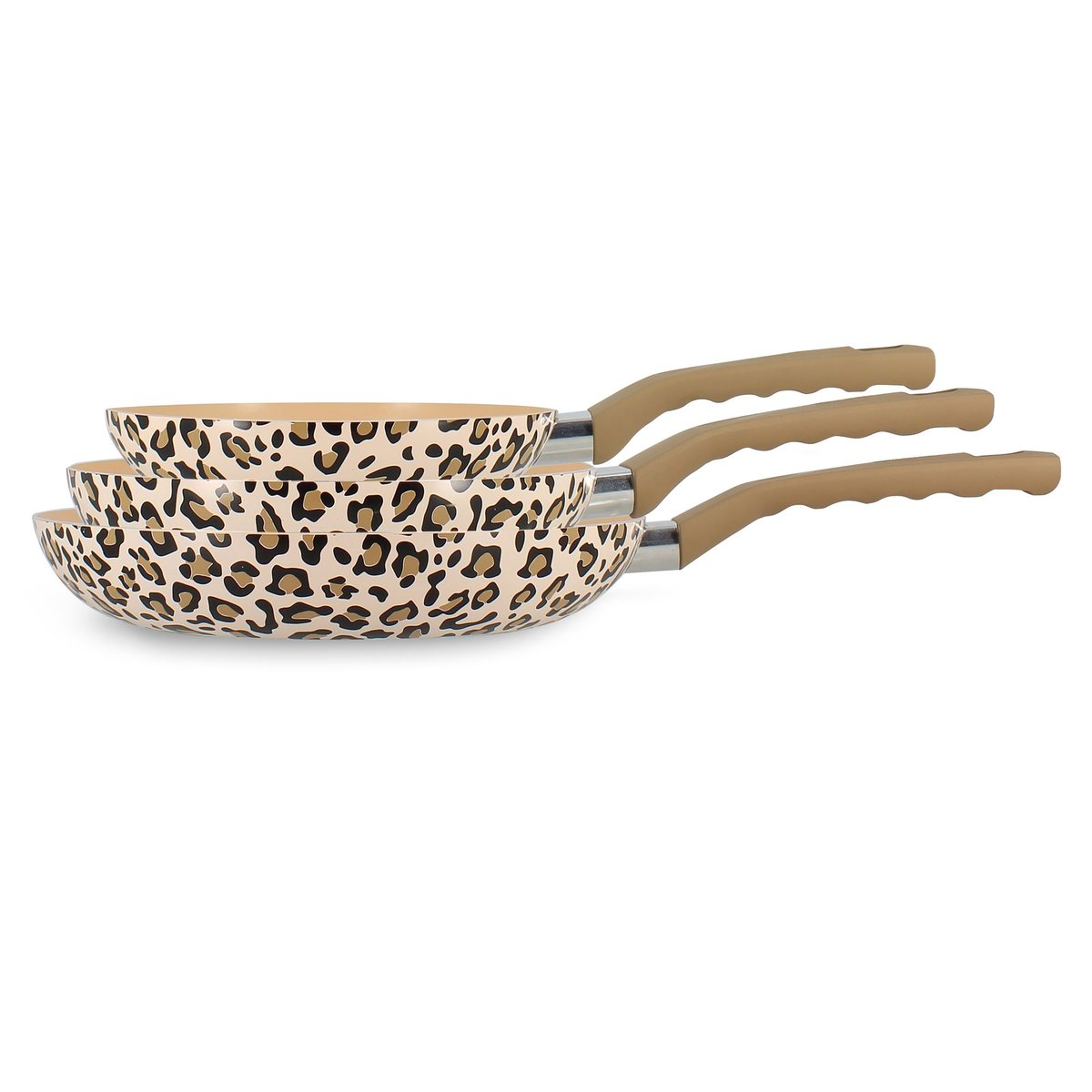 Set 3 poêles en aluminium recyclé, LEOPARD marron, MENASTYL