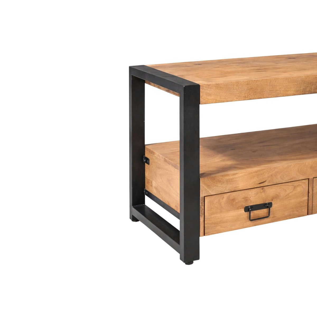 Meuble TV 2 tiroirs 120 cm bois et métal MILORA bois clair, PIER IMPORT